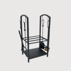 2en1 Serviteur et Porte bûches de cheminée en acier noir – NEEVA