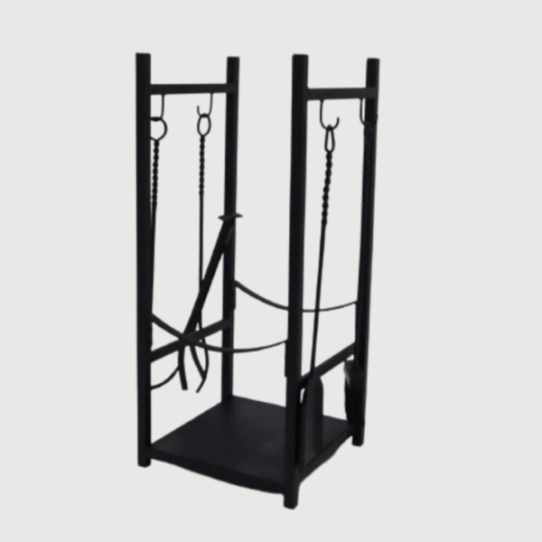 2en1 Serviteur et Porte Bûches de cheminée en acier noir – ALLIN - Image 2